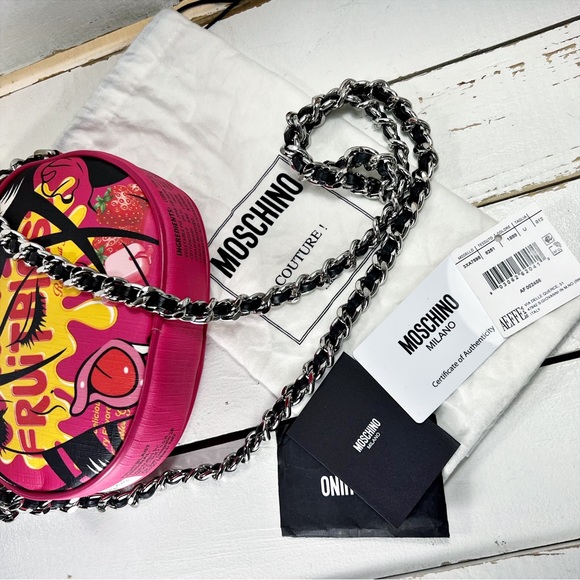 Moschino Couture Pink Coated Canvas Pop Art “Fruitblast” Crossbody Bag - Picture 7 of 10